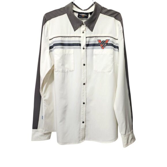 Harley Davidson New Womens Wicking Stripe Colorblock Long Sleeve Button Up Shirt - Picture 1 of 11